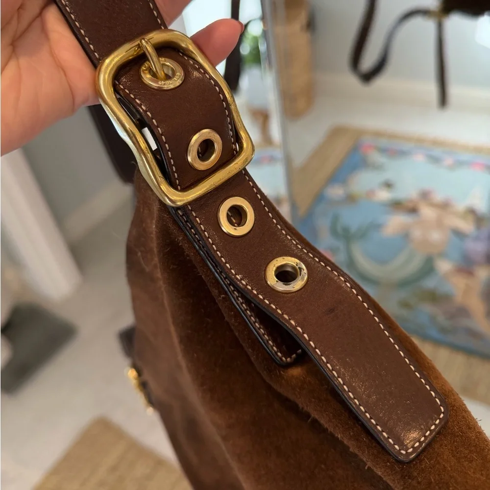 Coach Legacy Brown Suede adjustable strap crossbody shoulder Bag gold accents - Picture 11 of 13
